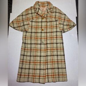 Vtg 60s Mary Lane ILGWU Wool Cap Sleeve Plaid Coat W Pink/Peach Lining Unionmade